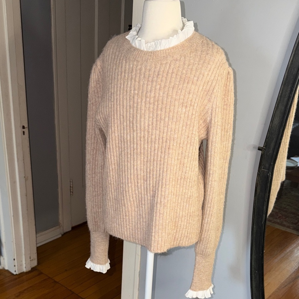 Pinch Beige Ribbed Sweater with Ruffle Trim - Picture 2 of 8